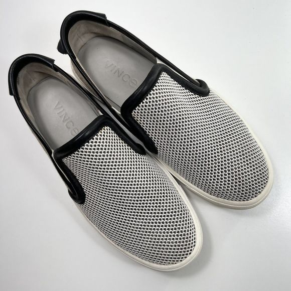 Vince Women's Bram Slip On Shoe Size 5.5 White Mesh Black Leather Sneaker Loafer - Picture 5 of 11